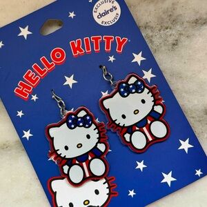 Cute Sanrio Hello Kitty Patriotic Red White Blue Acrylic Dangle Earrings NEW